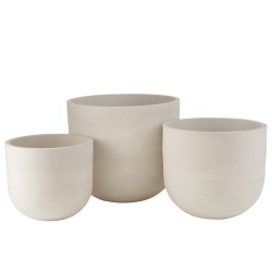 SET 3 CACHEPOTS RONDS CERAMIQUE HAUT BLANC