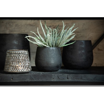 Vaso di fiori irregolare in ceramica nera grezza 16,5x14 cm