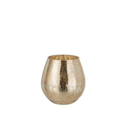 Photophore rond en verre or 16.5x16.5x17 cm