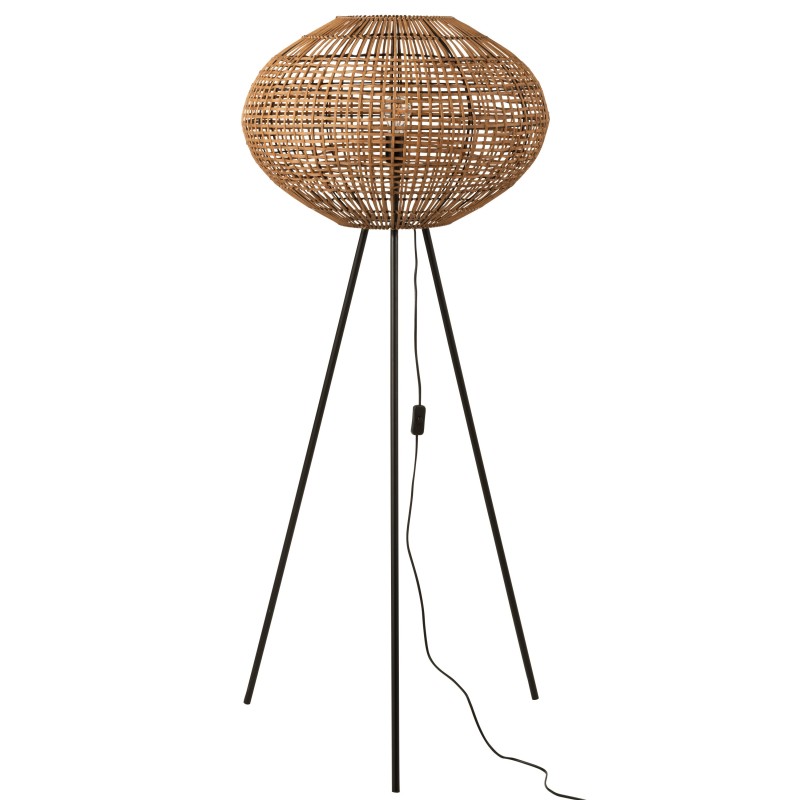 LAMPE TREPIED ROTIN/METAL MARRON/NOIR LARGE