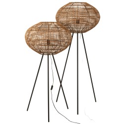 LAMPE TREPIED ROTIN/METAL MARRON/NOIR LARGE
