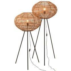 LAMPE TREPIED ROTIN/METAL MARRON/NOIR LARGE