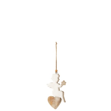 Ange à suspendre sur coeur en bois de manguier 9x32cm