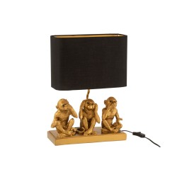 Lampe sur socle avec 3 singes en résine or 30x12x32cm