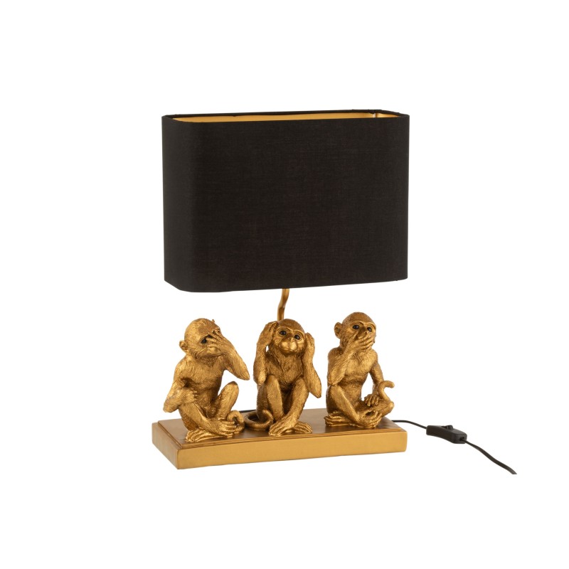 Lampe sur socle avec 3 singes en résine or 30x12x32cm Lampe sur socle avec 3 singes en résine or 30x12x32cm