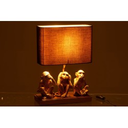 Lampe sur socle avec 3 singes en résine or 30x12x32cm