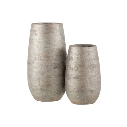VASE IRREGULIER RUGUEUX CERAMIQUE ARGENT LARGE
