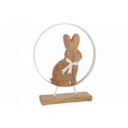 Conejo con nudo en círculo de metal y madera de mango natural de 21x4x31cm