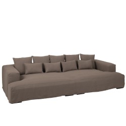 Housse fauteuil et coussins en lin marron 330x145x70cm