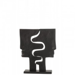 Figurina de caras entrelazadas en aluminio negro de 34x8x40cm
