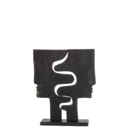 Figurina de caras entrelazadas en aluminio negro de 34x8x40cm