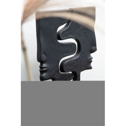 Figurine visages imbriqués en aluminium noir 34x8x40cm