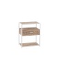 Mueble auxiliar con 1 cajón de madera natural y metal blanco 50x30x61cm.