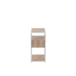 Mueble auxiliar con 1 cajón de madera natural y metal blanco 50x30x61cm.
