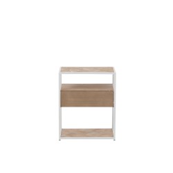 Mueble auxiliar con 1 cajón de madera natural y metal blanco 50x30x61cm.