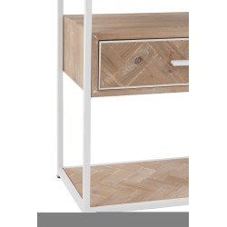 Mueble auxiliar con 1 cajón de madera natural y metal blanco 50x30x61cm.