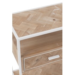 Mueble auxiliar con 1 cajón de madera natural y metal blanco 50x30x61cm.
