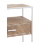 Mueble auxiliar con 1 cajón de madera natural y metal blanco 50x30x61cm.