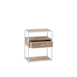 Mueble auxiliar con 1 cajón de madera natural y metal blanco 50x30x61cm.