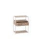 Mueble auxiliar con 1 cajón de madera natural y metal blanco 50x30x61cm.