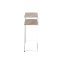 Consola de madera natural y metal blanco de 100x35x85cm.