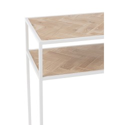 Consola de madera natural y metal blanco de 100x35x85cm.