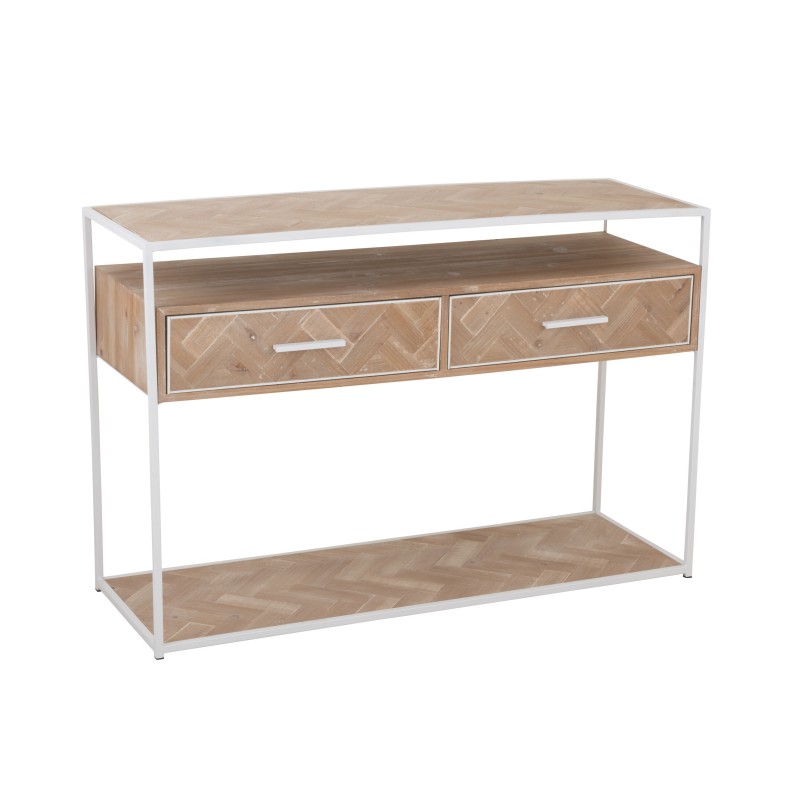 CONSOLE ZIGZAG 2 TIROIRS BOIS/METAL NATUREL/BLANC