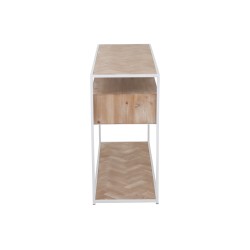 Consola con cajones de madera natural y metal blanco 120x40x80cm