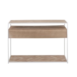 Consola con cajones de madera natural y metal blanco 120x40x80cm