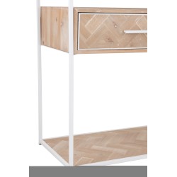 Consola con cajones de madera natural y metal blanco 120x40x80cm