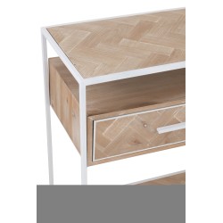 Consola con cajones de madera natural y metal blanco 120x40x80cm