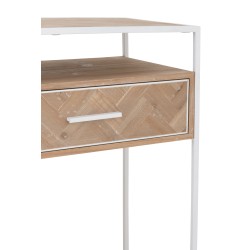 Consola con cajones de madera natural y metal blanco 120x40x80cm