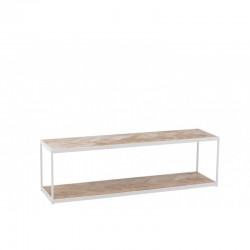 Table de salon en bois naturel et métal blanc 150x40x44cm