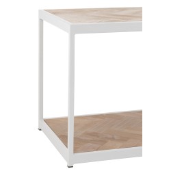 Mesa de centro de madera natural y metal blanco de 150x40x44cm.