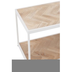 Mesa de centro de madera natural y metal blanco de 150x40x44cm.