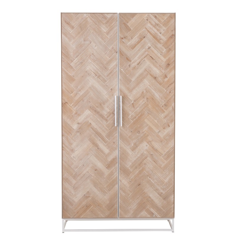 ARMOIRE HAUTE 2 PORTES ZIGZAG BOIS/METAL NATUREL/BLANC