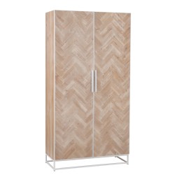 Armoire 2 portes en bois et métal blanc 95x42x186cm