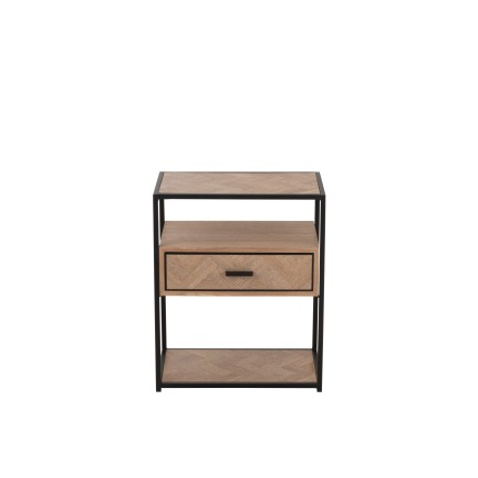 Meuble d’appoint avec 1 tiroir en bois naturel et métal noir 50x30x61cm