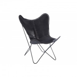 Chaise lounge en métal et cuir noir 92x65x90 cm