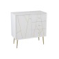 Armoire basse 1 porte et 3 tiroirs en bois et métal blanc et or 80x40x83cm Armoire basse 1 porte et 3 tiroirs en bois et métal blanc et or 80x40x83cm