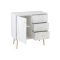 Armoire basse 1 porte et 3 tiroirs en bois et métal blanc et or 80x40x83cm Armoire basse 1 porte et 3 tiroirs en bois et métal blanc et or 80x40x83cm