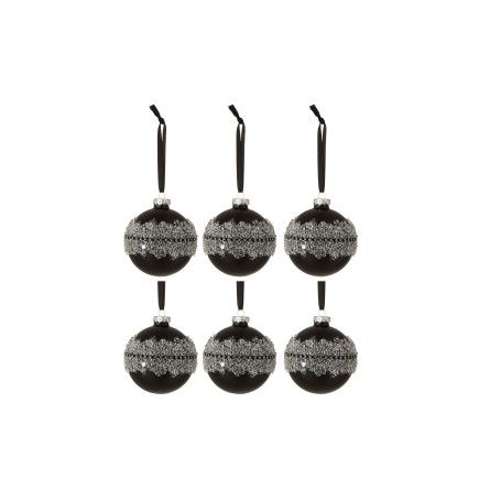 Caja de 6 bolas de Navidad de vidrio negro de 8x8x8 cm