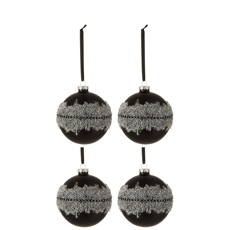 Boite de 4 boules de Noël en verre noir 10x10x10 cm