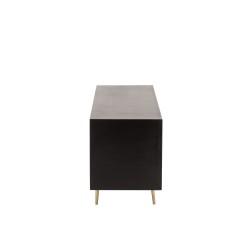 Meuble bas 4 tiroirs et 2 portes en bois noir et métal or 150x45x60cm