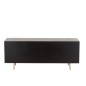 Meuble bas 4 tiroirs et 2 portes en bois noir et métal or 150x45x60cm Meuble bas 4 tiroirs et 2 portes en bois noir et métal or 150x45x60cm