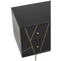 Meuble bas 4 tiroirs et 2 portes en bois noir et métal or 150x45x60cm