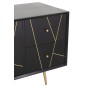 Meuble bas 4 tiroirs et 2 portes en bois noir et métal or 150x45x60cm Meuble bas 4 tiroirs et 2 portes en bois noir et métal or 150x45x60cm