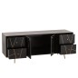 Meuble bas 4 tiroirs et 2 portes en bois noir et métal or 150x45x60cm Meuble bas 4 tiroirs et 2 portes en bois noir et métal or 150x45x60cm