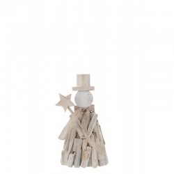 Bonhomme de neige avec étoile en bois blanc H31cm