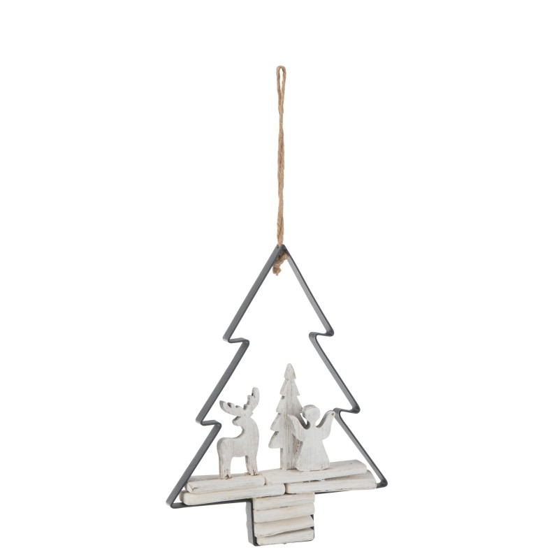 Suspension de Noël en bois blanc 21.5x4.5x28 cm